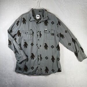 Insight Button Up Shirt XXL Gray Bear Print Long Sleeve Menswear‎